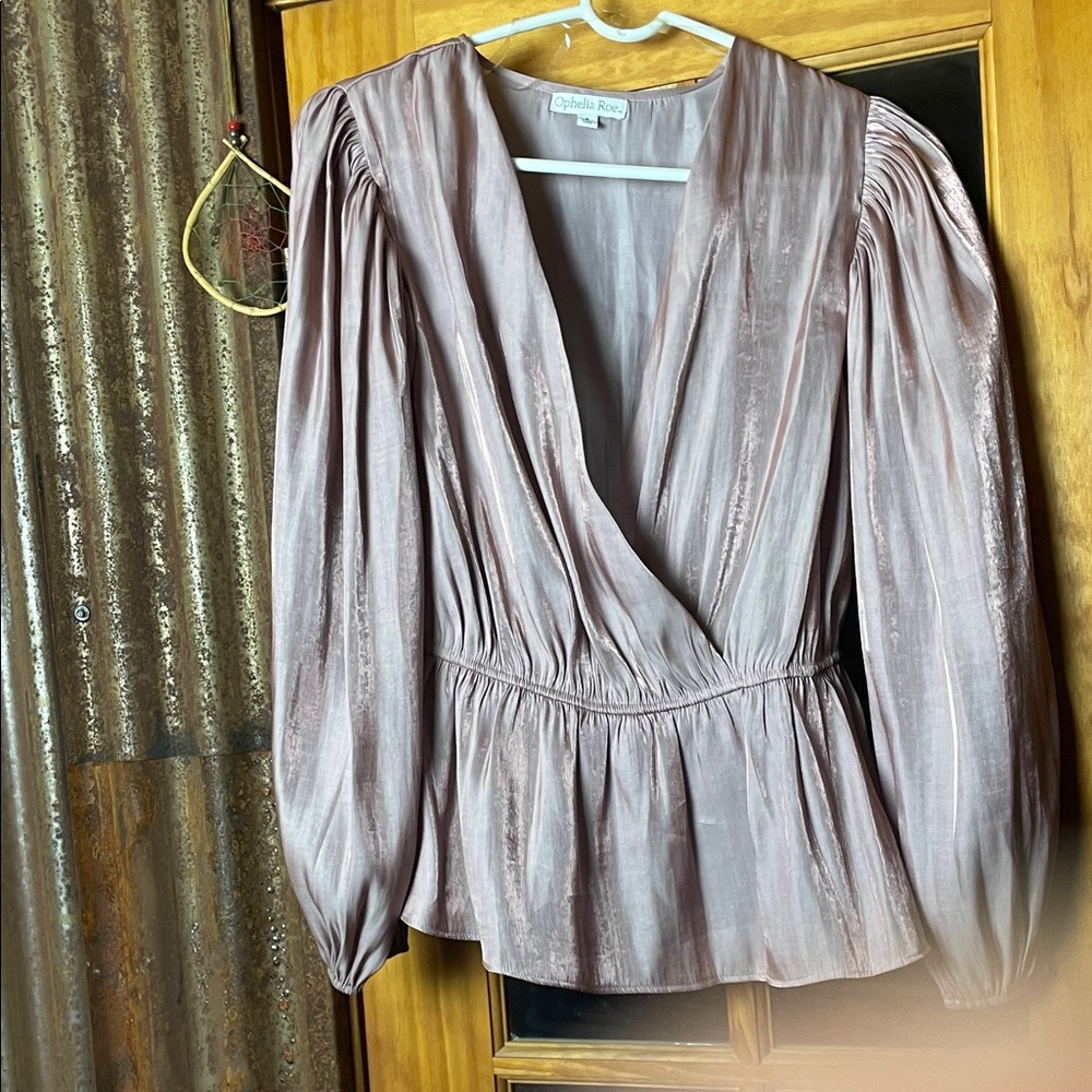 Ophelia Rae Metallic Mauve Wrap Blouse